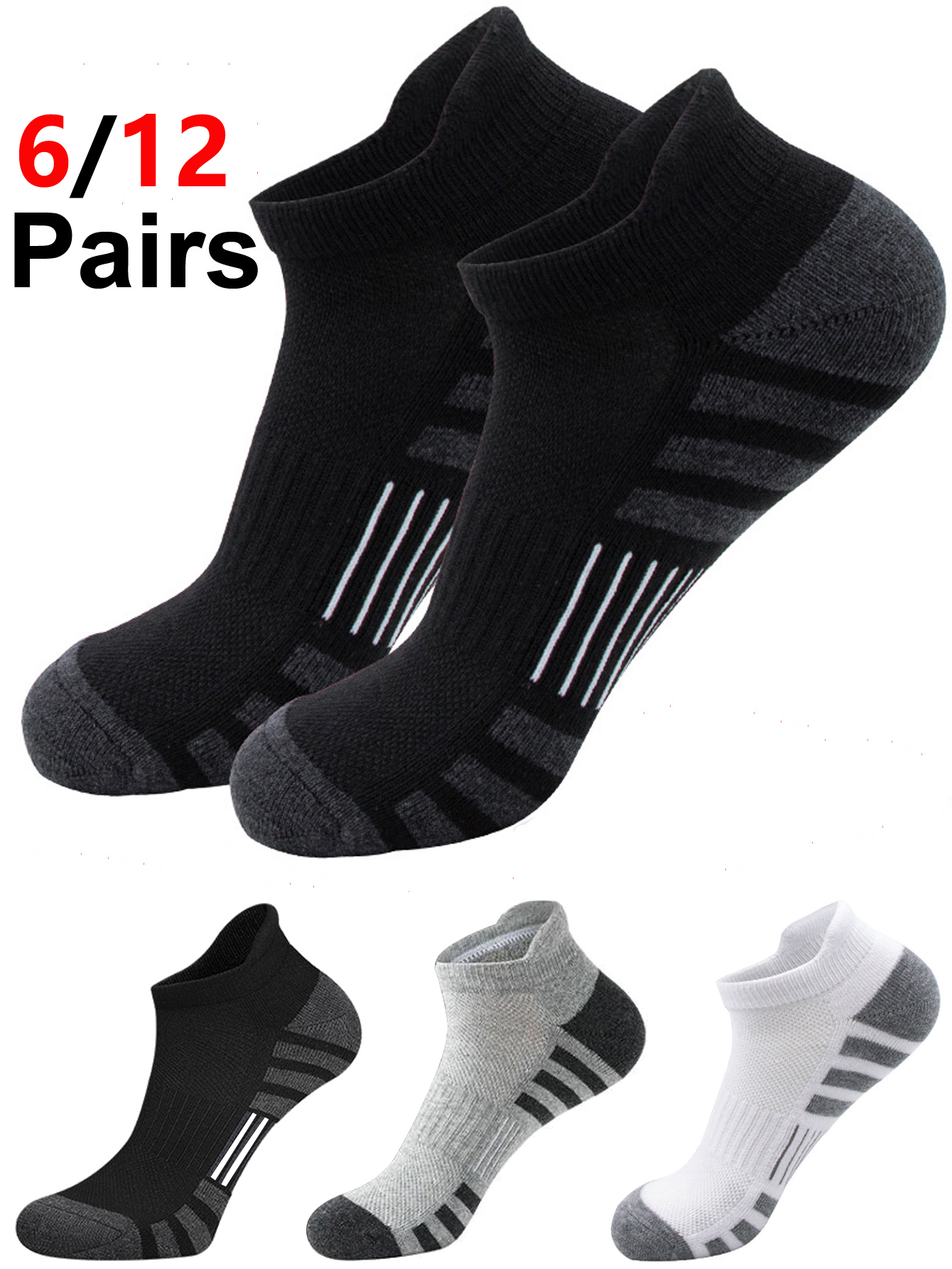 Ankle Sock Low Cut - 6/12 Pairs Cushioned Breathable Ankle Athletic