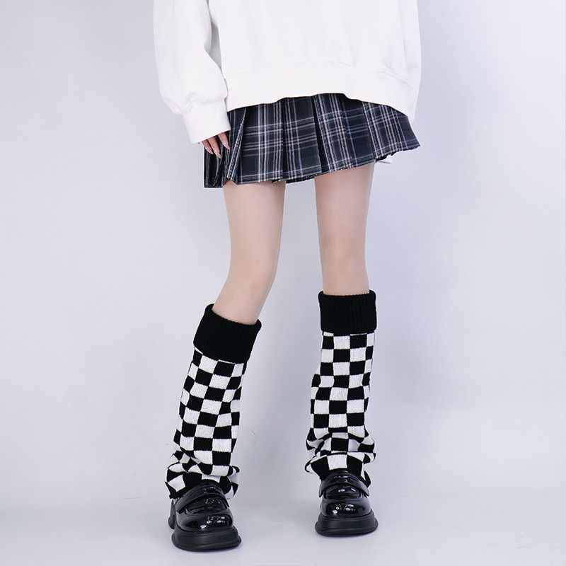 Black White Checkered Leg Warm - Boot Sock Slouchy 리뷰 및 가격