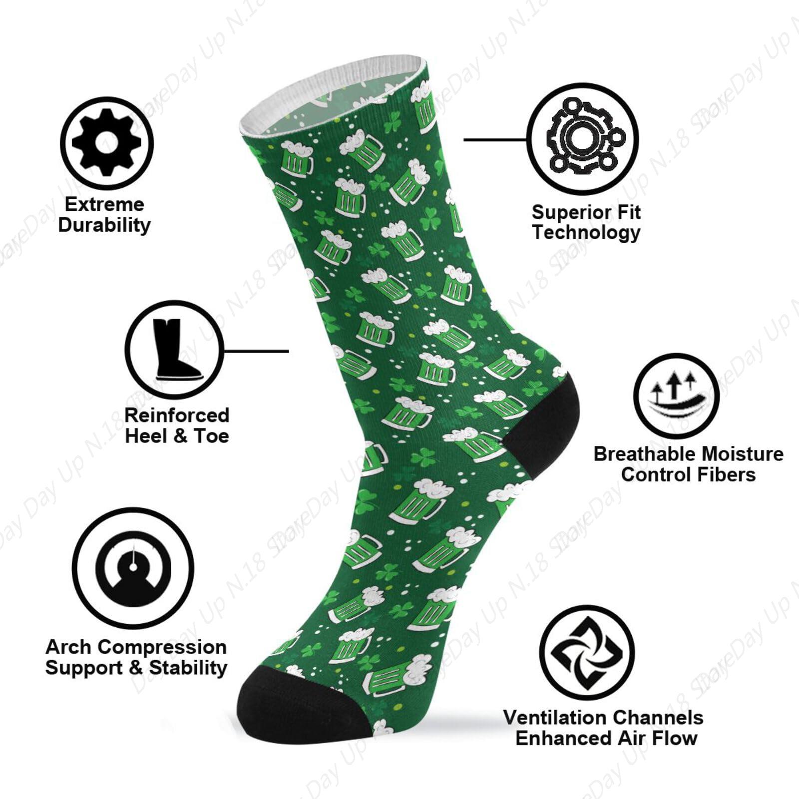 Green Clover Leaf Beer St. Pat - Cotton Crew Sock Pack 리뷰 및 가격