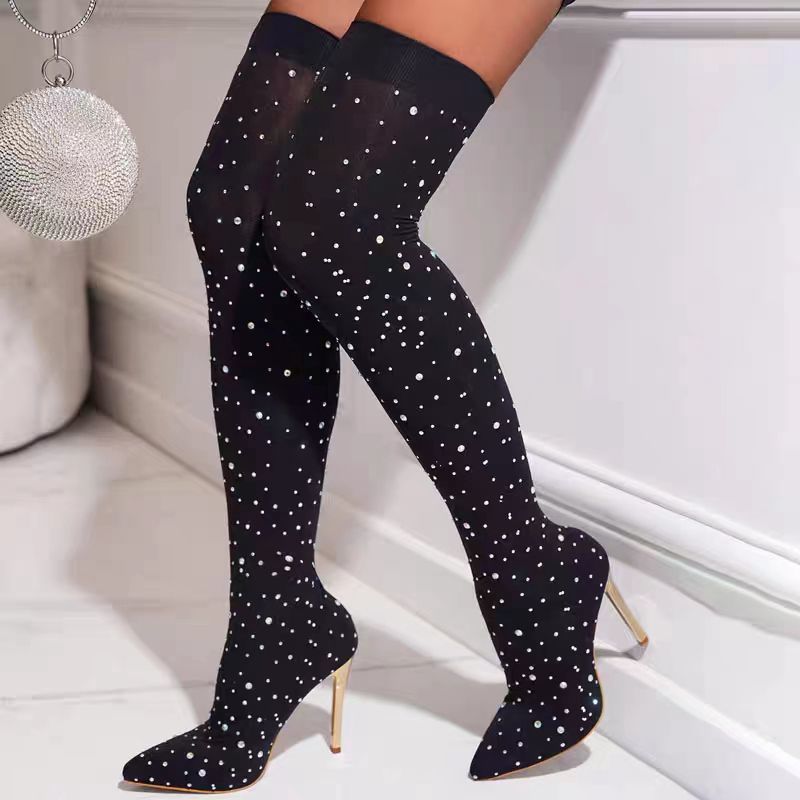 Rhinestone Slim Leg Stretch So - Knee High Sock Women 리뷰 및 가격