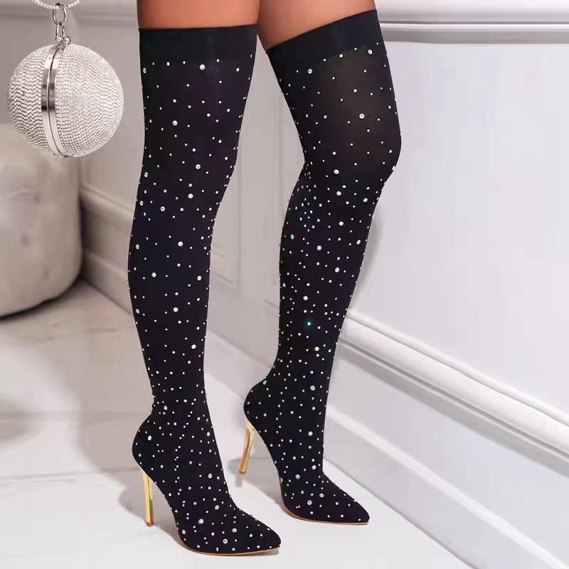 Rhinestone Slim Leg Stretch So - Knee High Sock Women 리뷰 및 가격