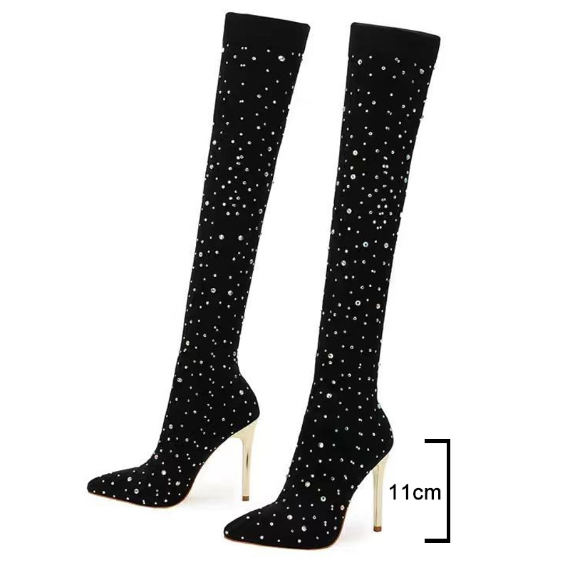 Rhinestone Slim Leg Stretch So - Knee High Sock Women 리뷰 및 가격