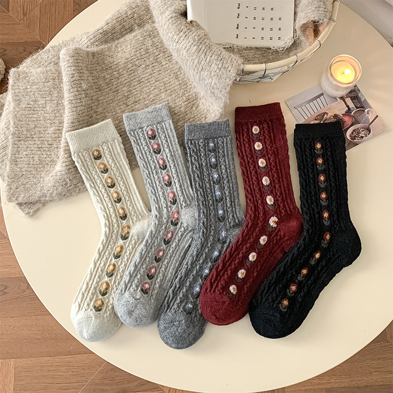 Korean Sweet Floral Wool Mid-C - Boot Sock Slouchy 리뷰 및 가격